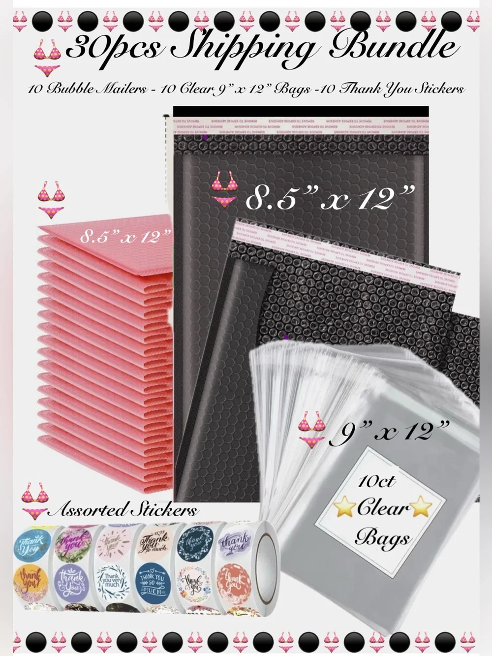 30pcs Shipping Kit  ⭐️10-Bubble Mailers ⭐️10-Clear Bags ⭐️10-Thank You Stickers
